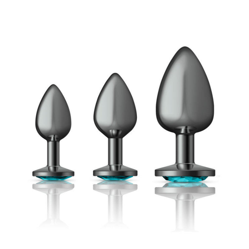 Cheeky Charms - Metal Butt Plug Gunmetal - Round - Teal - Kit