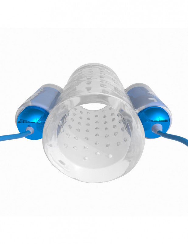 Dual Vibrating Penis Sleeve - Blue and Clear