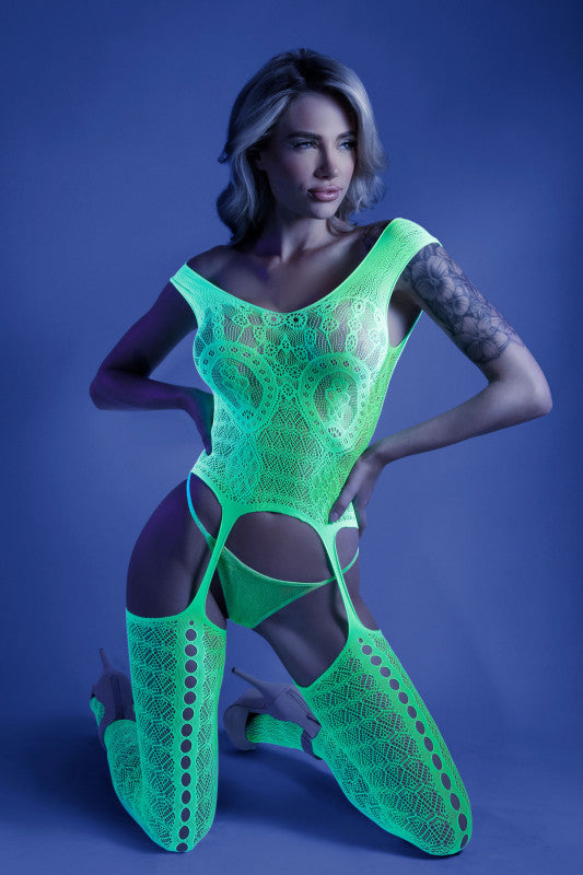 Supersonic Mosaic Bodystocking - One Size- Neon  Green