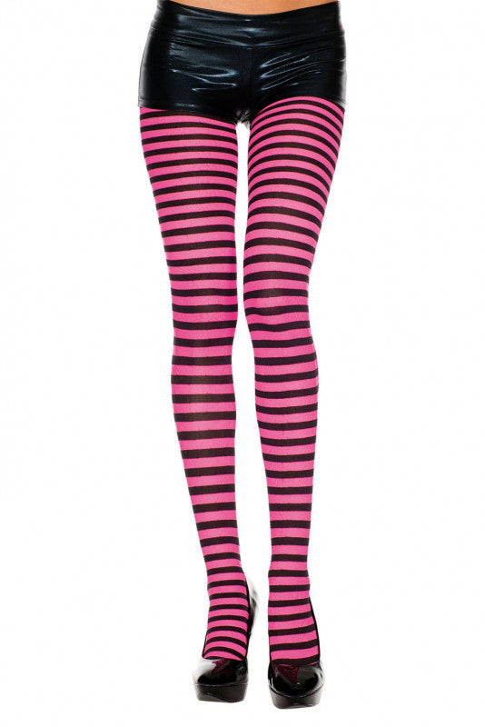 Striped Tights - One Size - Black / Fuchsia