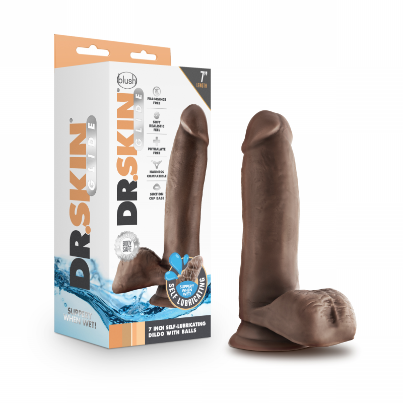 Dr. Skin Glide - 7 Inch Self Lubricating   With Balls - Chocolate