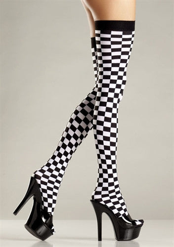 Checkerboard Thigh Highs - Black and White - One Size