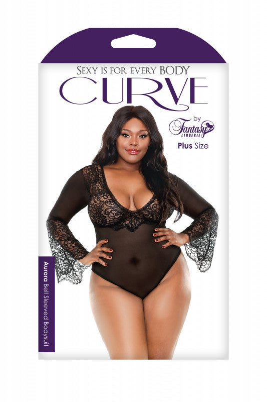 Aurora Bell Sleeved Bodysuit - Black - 3x/4x