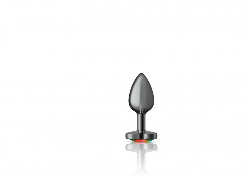 Cheeky Charms - Gunmetal Metal Butt Plug - Heart - Rainbow - Small