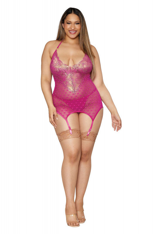 Garter Slip and G-String - Queen Size - Fuchsia
