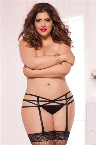 Strappy Elastic Garter Belt - Black - Queen Size
