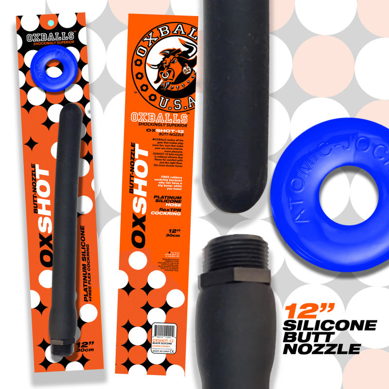 Oxshot - Butt-Nozzle Shower Hose 12 Inch - Black  Blue