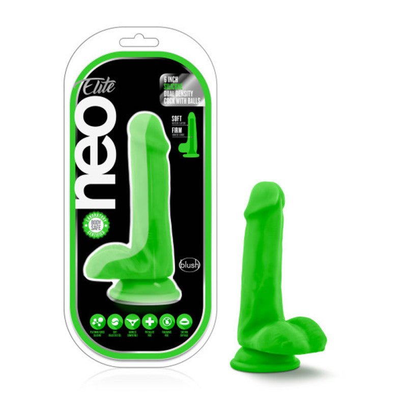 Neo Elite - 6 Inch Silicone Dual Density   With Balls - Neon Green