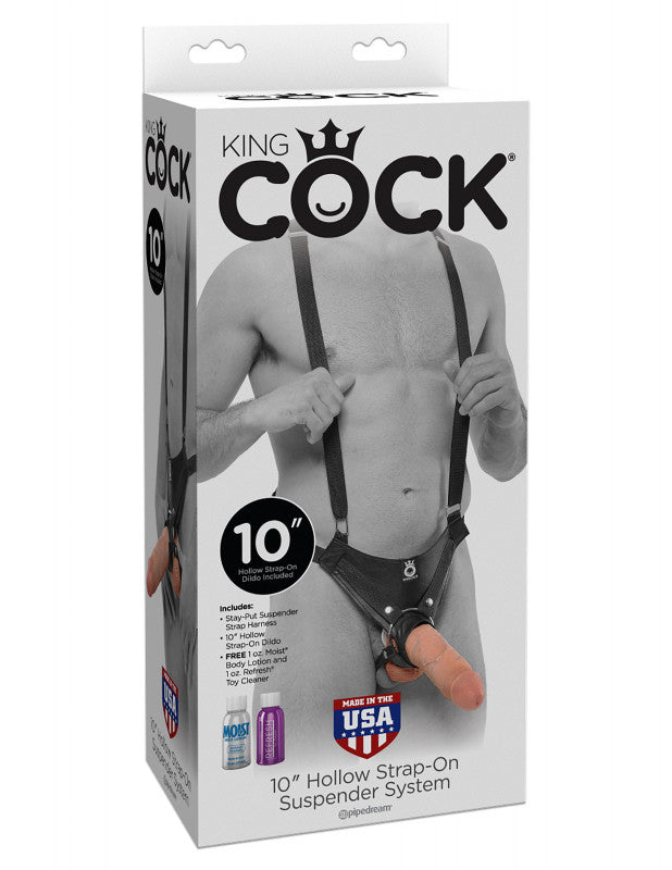 King  10" Hollow Strap-on Suspender System -  Flesh