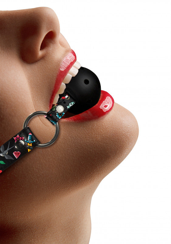 Breatheable Ball Gag - Old  Tattoo Style -  Black