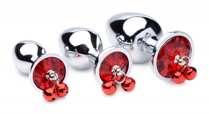 Red Gem With Bells Anal Plug Set