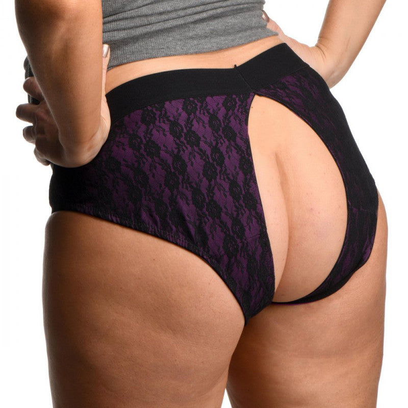Lace Envy Crotchless Panty Harness - 2xl - Purple