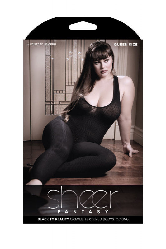 Black to Reality Opaque Textured Bodystocking -  Black - Queen