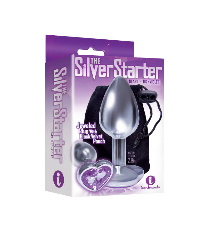 The 9&#39;s the Silver Starter Heart Bejeweled Stainless Steel Plug - Violet