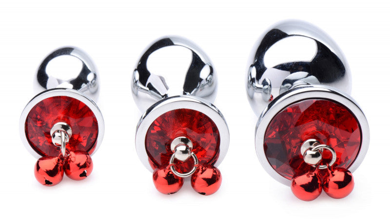 Red Gem With Bells Anal Plug Set