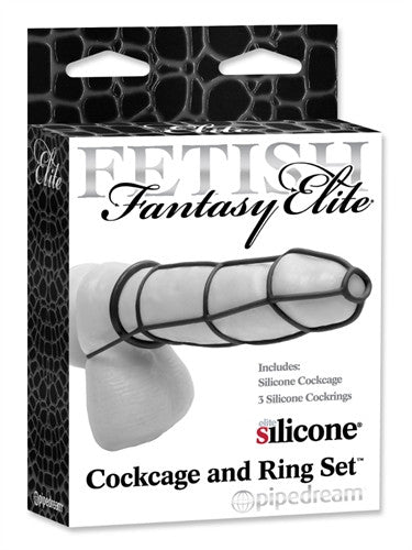 Fetish Fantasy Elite  Cage and Ring Set - Black