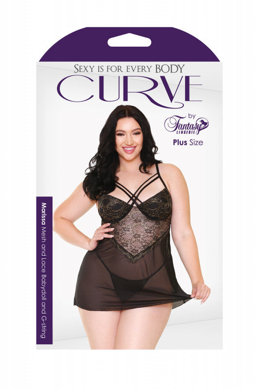 Marissa Mesh and Lace Chemise &amp; G-String - Black - 3x4x