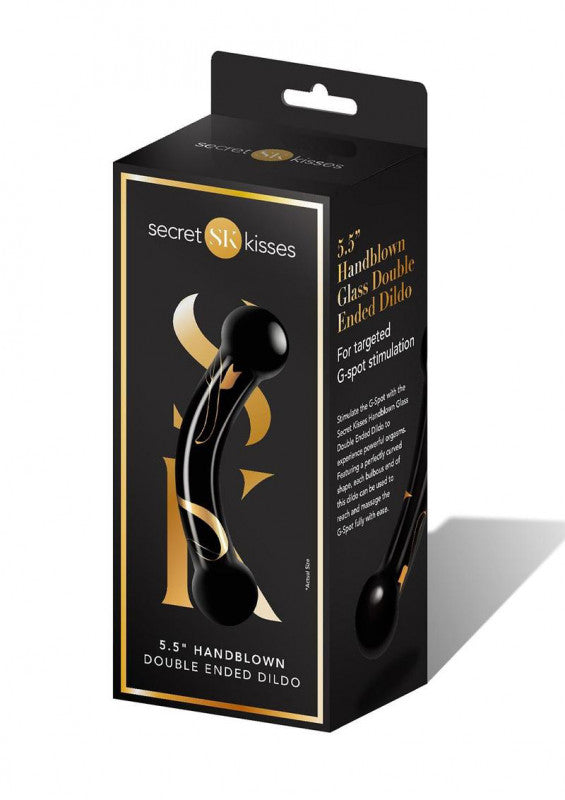 Secret Kisses - 5.5 Inch Handblown Glass Double  Ended Dildo - Black
