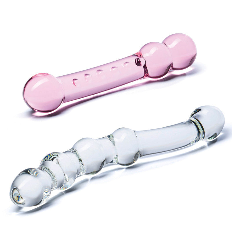 2 Pc Double Pleasure Glass  Set - Pink/clear