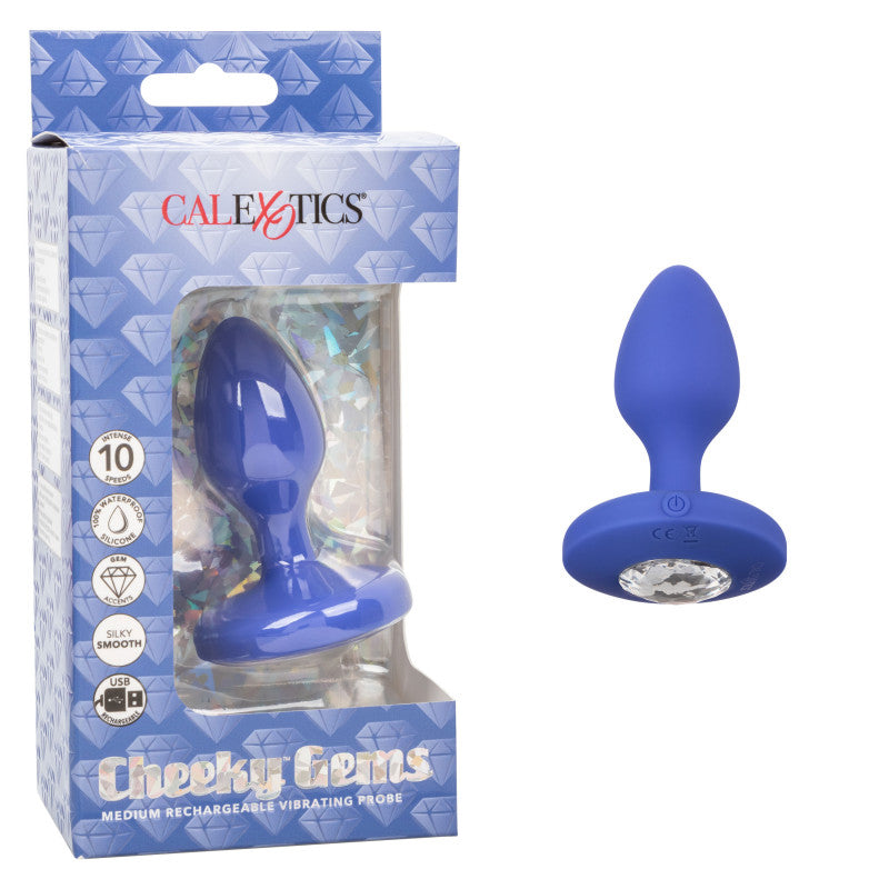 Cheeky Gems - Medium Rechargeable Vibrating Probe  - Blue