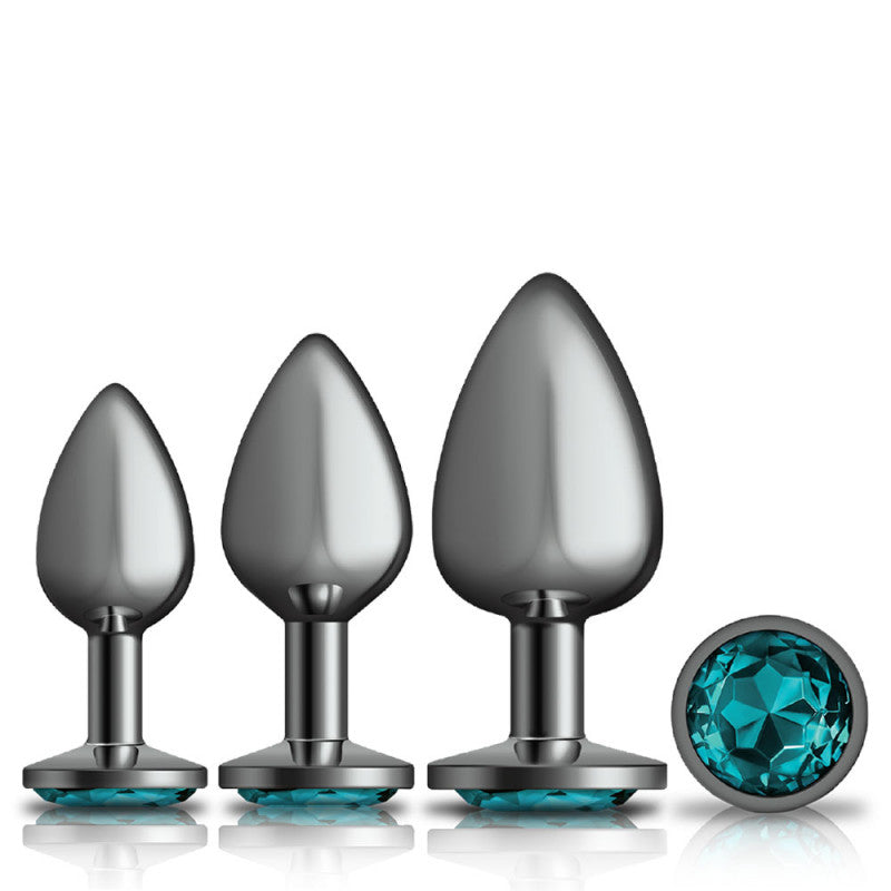 Cheeky Charms - Metal Butt Plug Gunmetal - Round - Teal - Kit