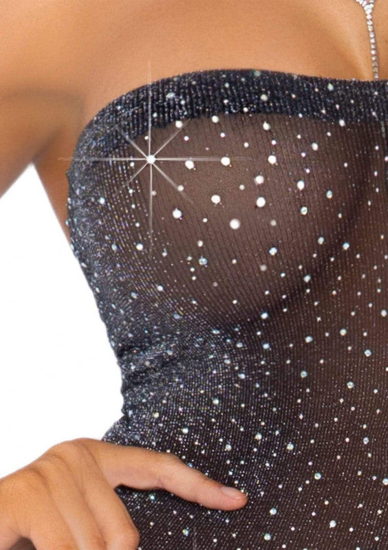 Shimmery Rhinestone Tube Dress - One Size - Black/silver
