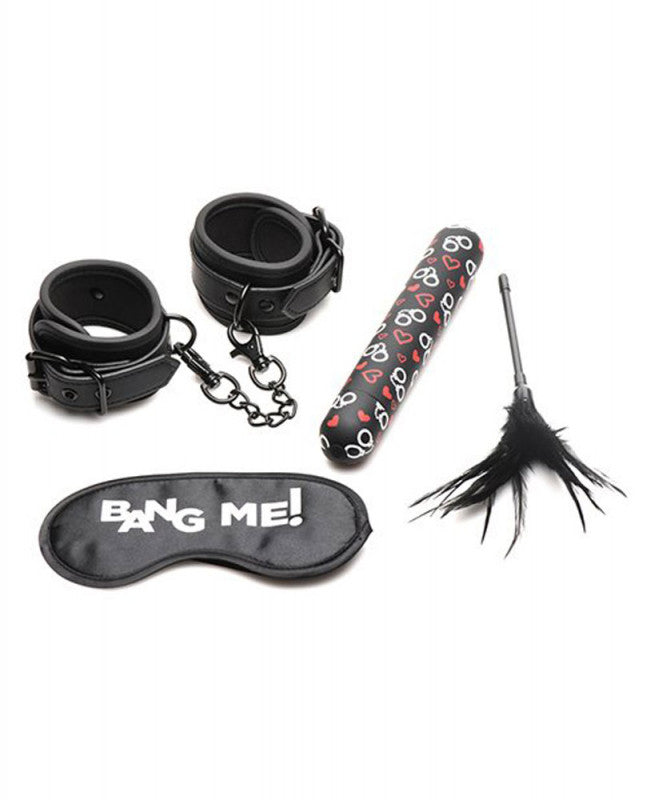 Bondage Kit - XL Bullet, Cuffs, Tickler and Blindfold - Black