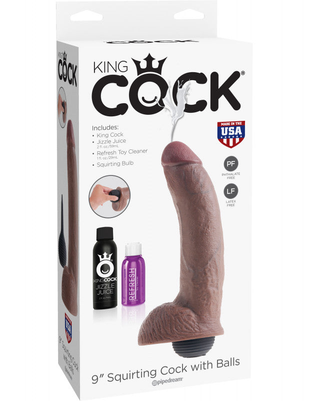 King  9 Inch Squirting  With Balls - Brown