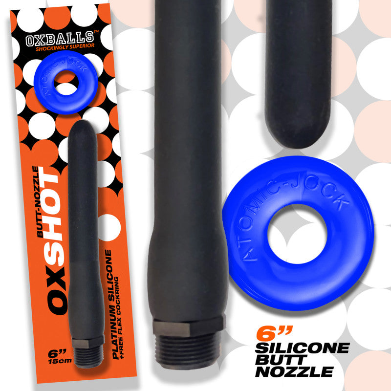 Oxshot - Butt-Nozzle Shower Hose 6 Inch - Black Blue