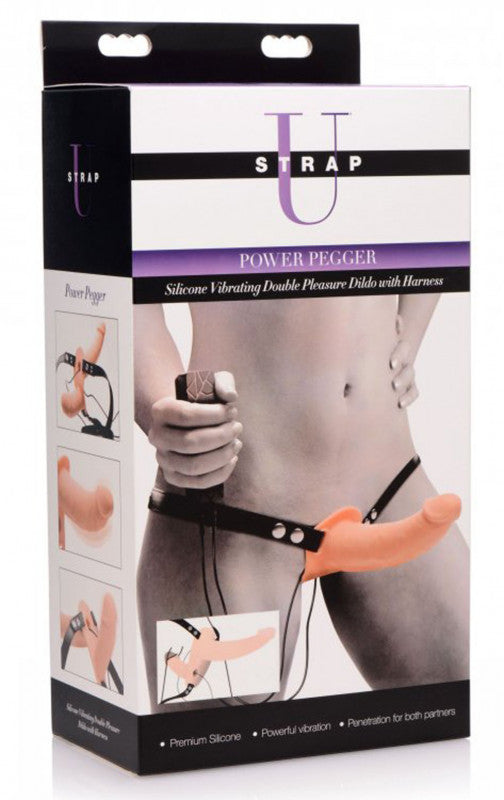 Power Pegger Silicone Vibrating Double  With  Harness - Flesh