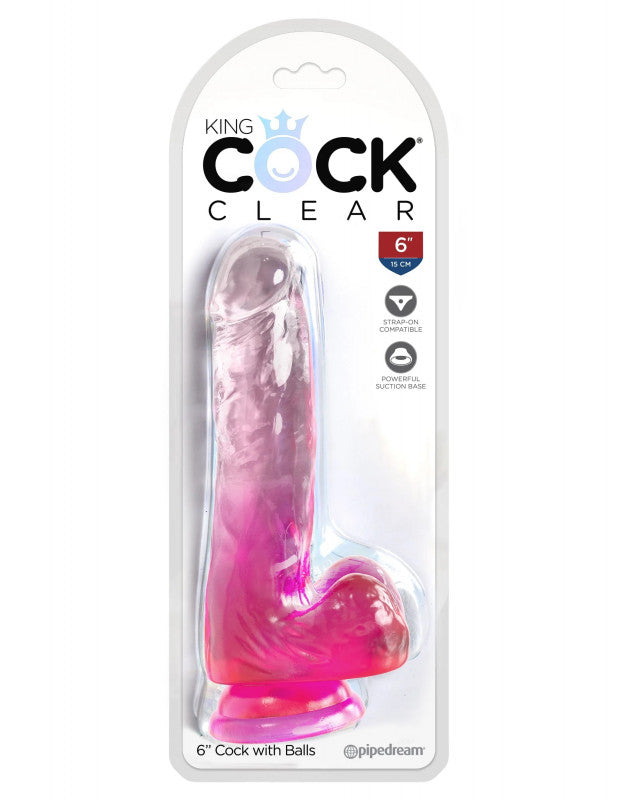 King  Clear 6 Inch With Balls - Pink