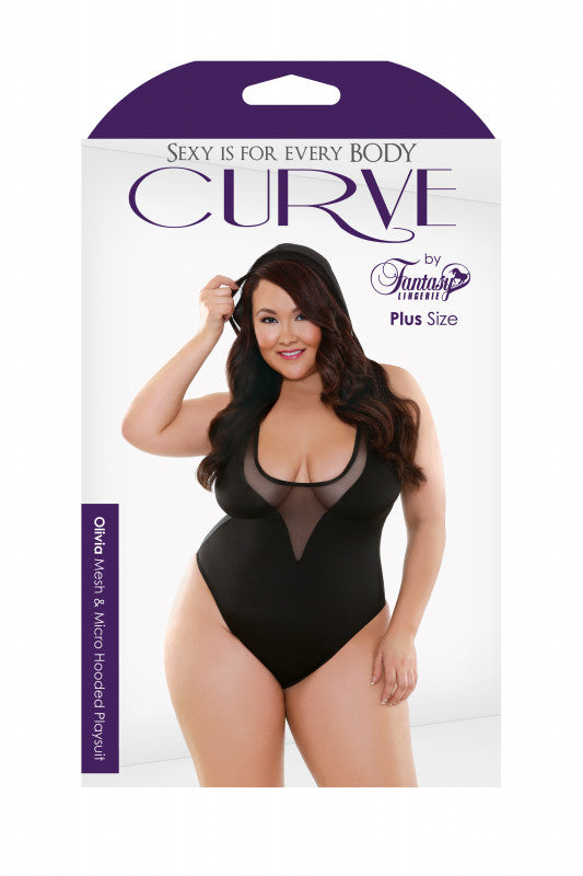 Curve - Olivia - Mesh & Micro Hooded Playsuit - 3x4x - Black