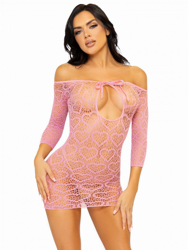 Seamless Heart Net Mini Dress - One Size - Pink
