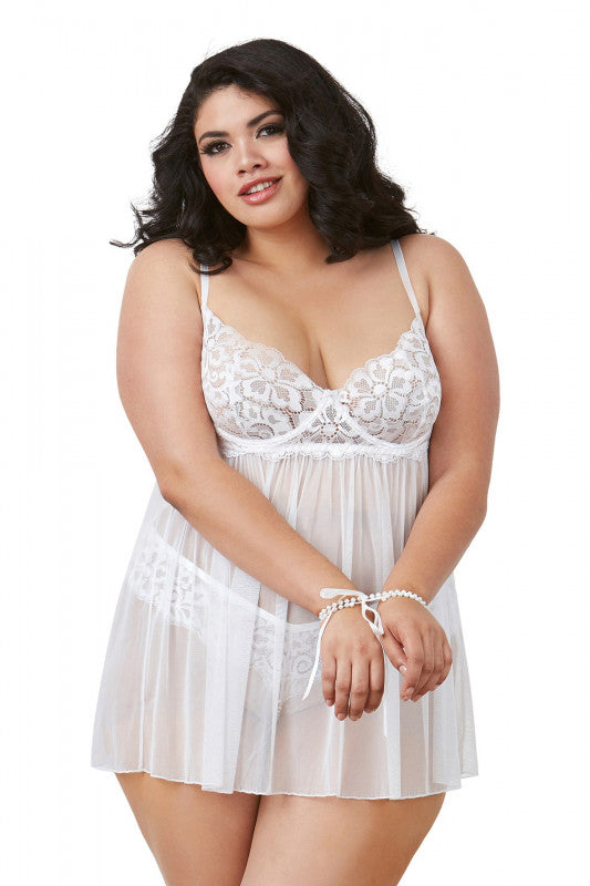 Babydoll With Restraints and G-StRing Set - Queen Size - White