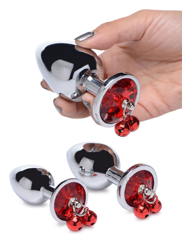 Red Gem With Bells Anal Plug Set