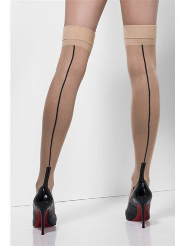 Seamed Hold-Ups - Nude and Black - One Size