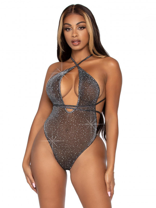 Convertible Lurex Rhinesotone Teddy - One Size - Black Silver