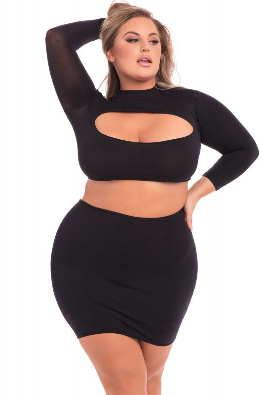 Pink Lipstick - Stop and Stare 2 Pc Skirt Set -  3x/4x - Black