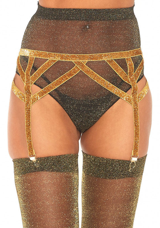 Shimmer Lurex Elastic Garter Belt - One Size - Gold