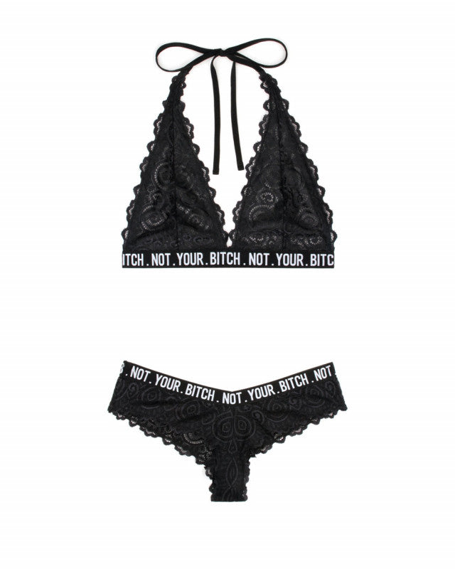 Not Your Bitch Bralette and Cheeky Panty Set - Black - L/xl