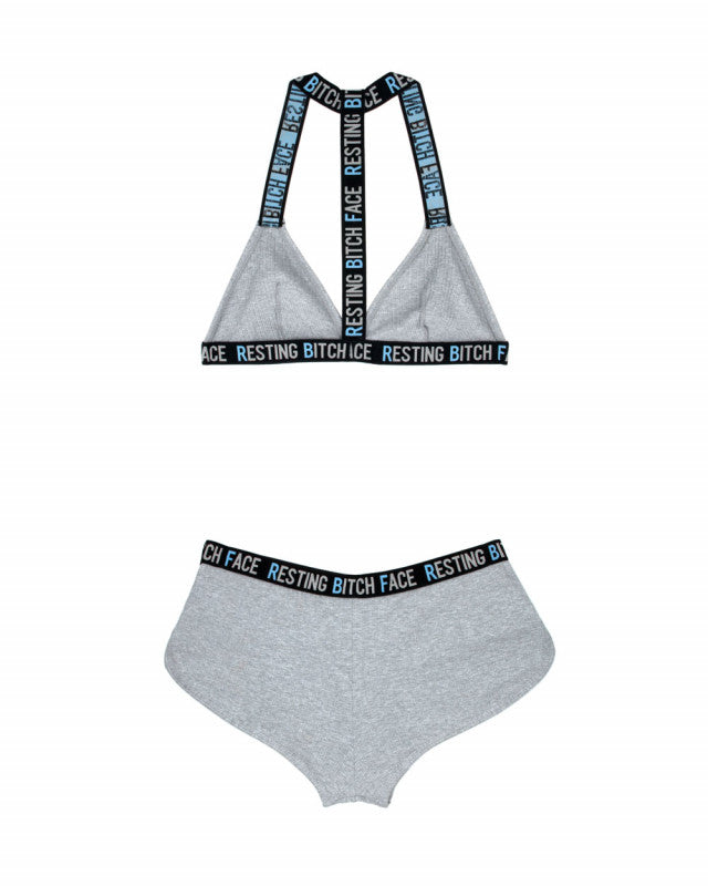 Resting Bitch Face Bralette and Retro Short Set - Gray - S/m