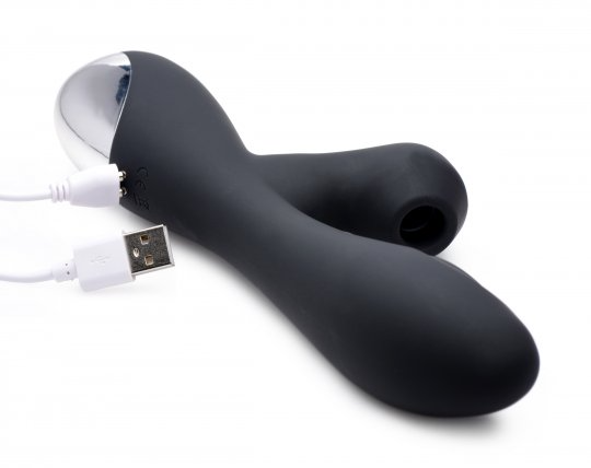 Shegasm 5 Star 10x Silicone Suction & Pulsing Rabbit - Black