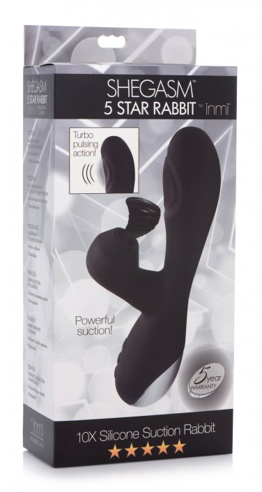 Shegasm 5 Star 10x Silicone Suction & Pulsing Rabbit - Black