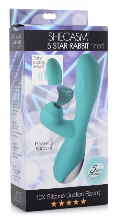 Shegasm 5 Star 10x Silicone Suction & Pulsing Rabbit - Teal