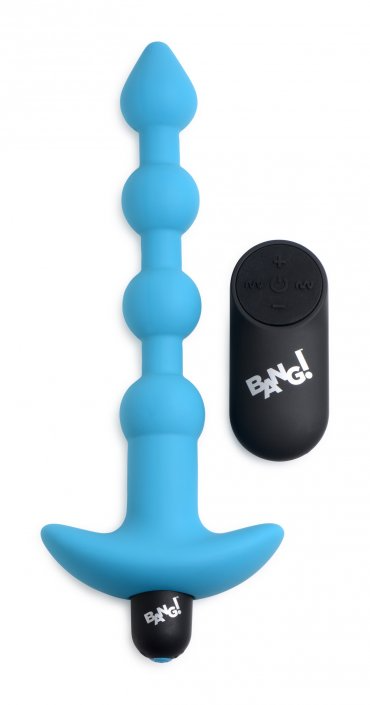 Vibrating Silicone Anal Beads and Remote  Control - Blue