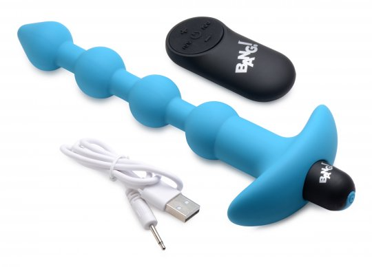 Vibrating Silicone Anal Beads and Remote  Control - Blue