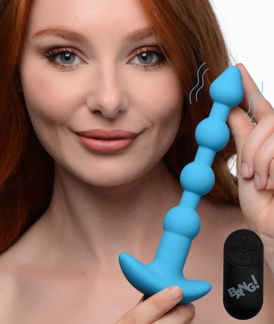 Vibrating Silicone Anal Beads and Remote  Control - Blue