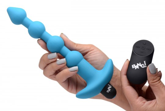 Vibrating Silicone Anal Beads and Remote  Control - Blue