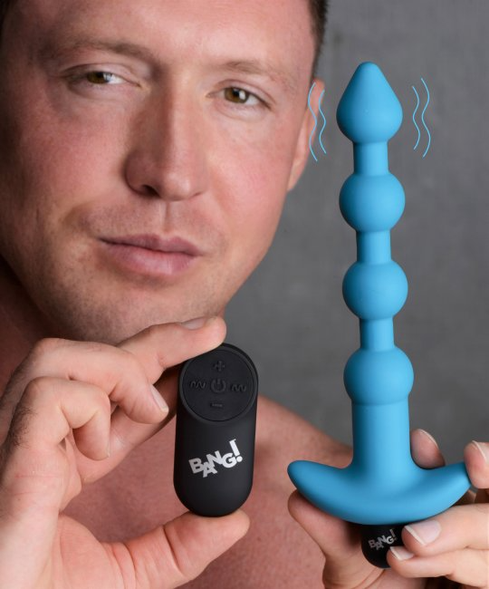 Vibrating Silicone Anal Beads and Remote  Control - Blue