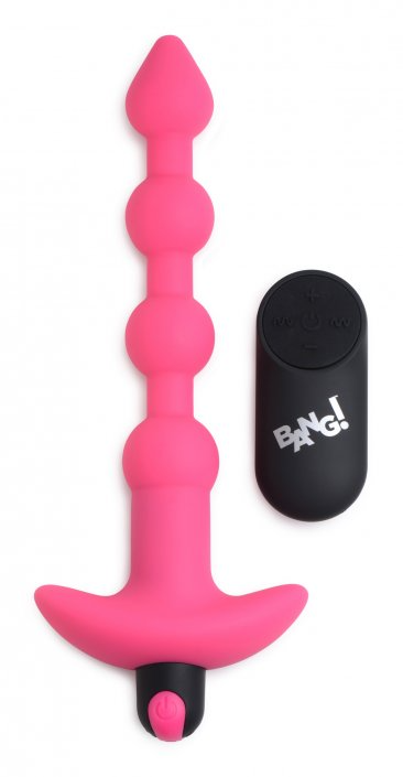 Vibrating Silicone Anal Beads and Remote Control - Pink